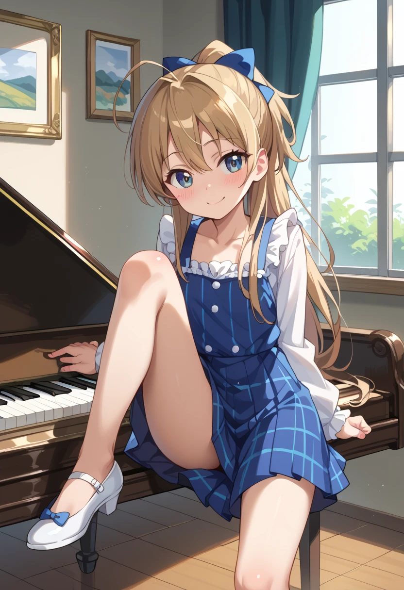 (( best quality )), ((masterpiece)), (be familiar with), perfect face, indoor, bedroom, watching viewers,
One woman, Miyamoto Rei,
開いた口, ecstatic expression beside the piano, blush, smile,
small tits, flat chest, Young girl, Lori, s, girl,
long hair, ponytail,
Leg spread,