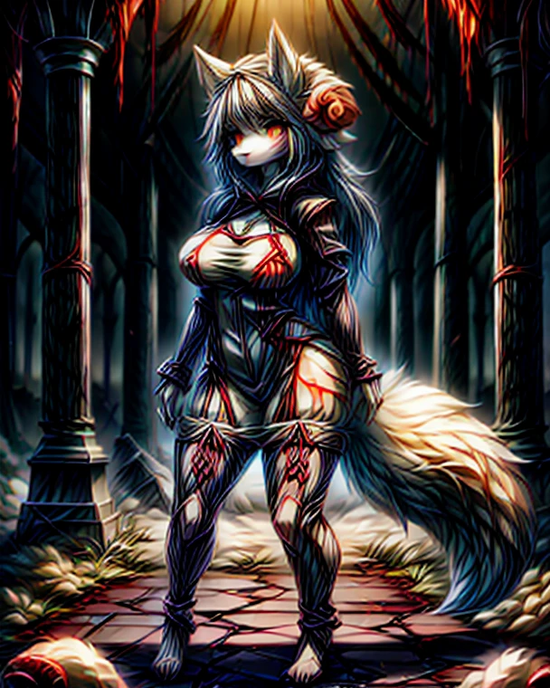 Un monstruo grotesco y su creador, A beautiful and powerful woman of about 24 years who is a powerful magician. She and the monster walk through a forest in autumn.... --ar 2:3 --q 5 --s 500 --c 20 --w 45 --v 5.2 --estilo crudo