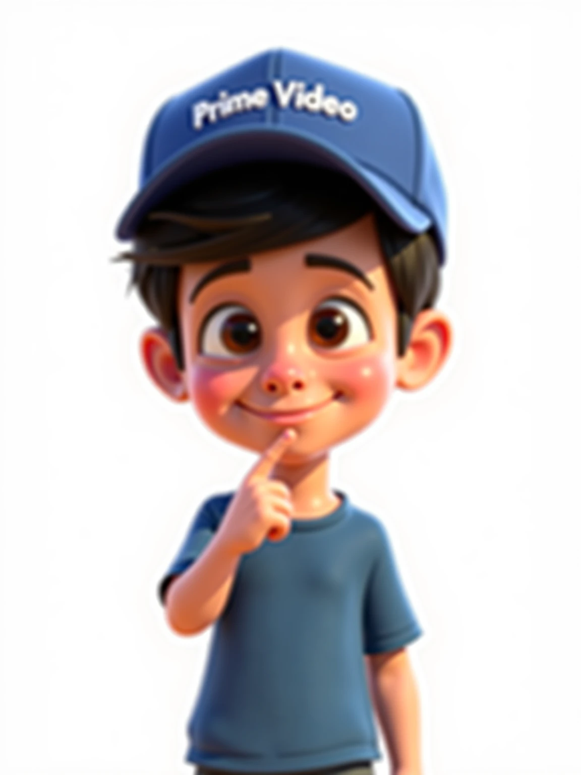 karikatur 3D realistis nyata,berkepala besar,seorang laki laki dewasa berwajah Indonesia, usia 30 tahun, wajah bersih,wajah bulat, badan tinggi besar,rambut hitam pendek curly, memakai kaos biru cerah, sepatu Converse biru putih,celana pendek kargo motif tentara,pose berdiri 
,tangannya memegang megaphone dan drumband ,mata dan wajah menghadap ke arah depan, berlatar belakang putih , karikatur 3D realistis nyata 