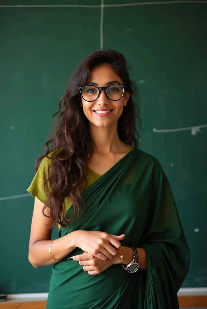 best quality)), ((masterpiece)), (high 8k detailed), Beautiful indian woman, thin bold banarasi white saree,a woman in glasses sitting in front of a blackboard with a chalkboard, attractive girl, very beautiful girl, with a seductive smile, sexy girl, girl next door innocent look, friendly seductive smile, young and cute girl, cute seductive smile, seductive smile, indi sulta, handsome girl, hot with shining sun, teasing smile, beautiful girlfriend