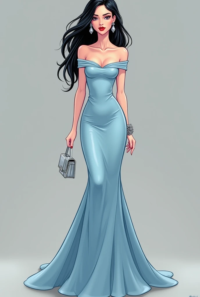 high quality, 45k, super realistic, photorealistic, detailed portrait, 1girl, asian, desi female, long dark brown wavy hair, grey eyes, thin glossy lips, light makeup, royal blue a line dress, white ankle strap pumps, posing, party club background, full length view, extremely detailed face and eyes, highly detailed skin, beautiful eyes, beautiful lips, intricate details, cinematic lighting, rich colors, dramatic contrast