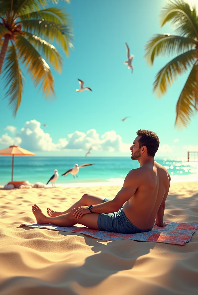 Messi is laying in a beautiful sea beach