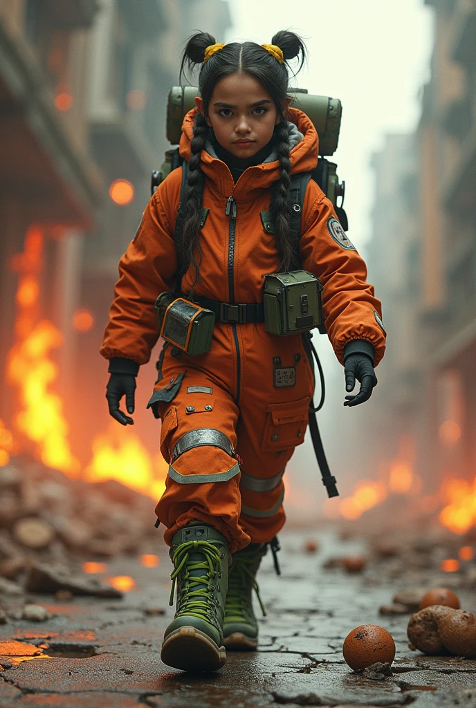 1 solo Malaysia women hijab black age 2s. Women Venus body type . Firefighter women . Loose shirt .Black shirt long sleeve salute position. Firefighter jacket camouflage red green black color. Cargo pant camouflage red green black. firefighter jumpsuit wear tight in . Very muscle body. many colorfull man cheerfull face clapping hand surrounded women . Standing on firetruck ladder