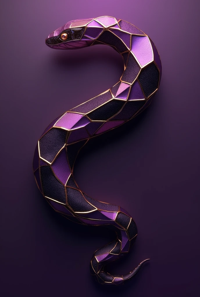 Minimalist design with mamba fragments in purple metal colors, gold and black