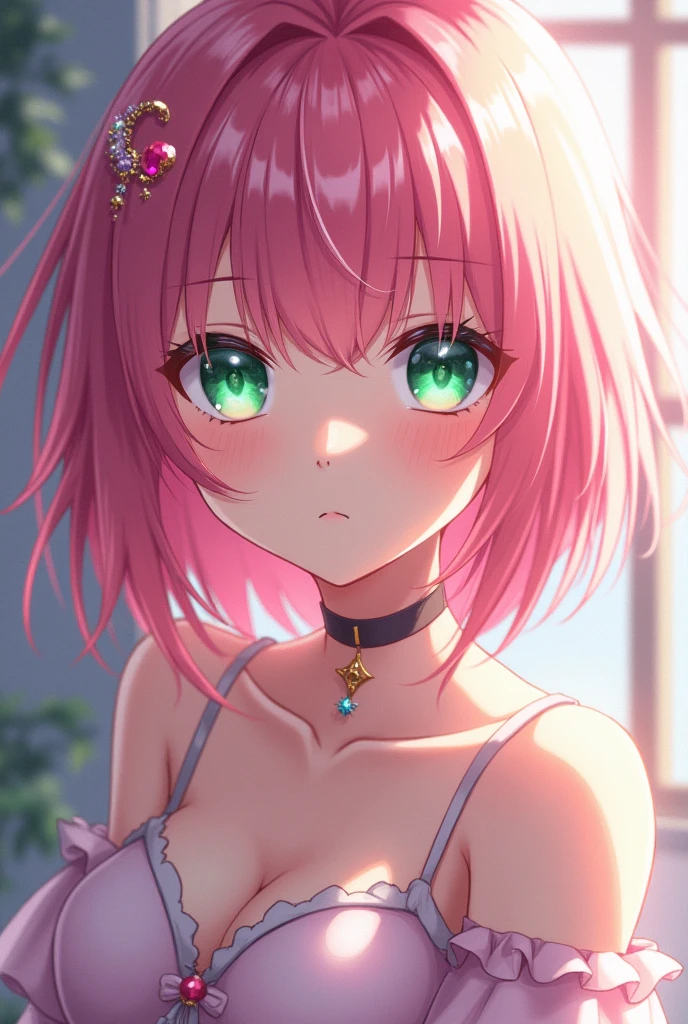 anime girl with pink hair and green eyes sitting on the ground, an anime drawing inspired by Ross Tran, trending on pixiv, auto-destructive art, photorealistic anime girl render, detailed portrait of anime girl, detailed digital anime art, stunning anime face portrait, realistic anime artstyle, close up of a young anime girl, photorealistic anime, seductive anime girl