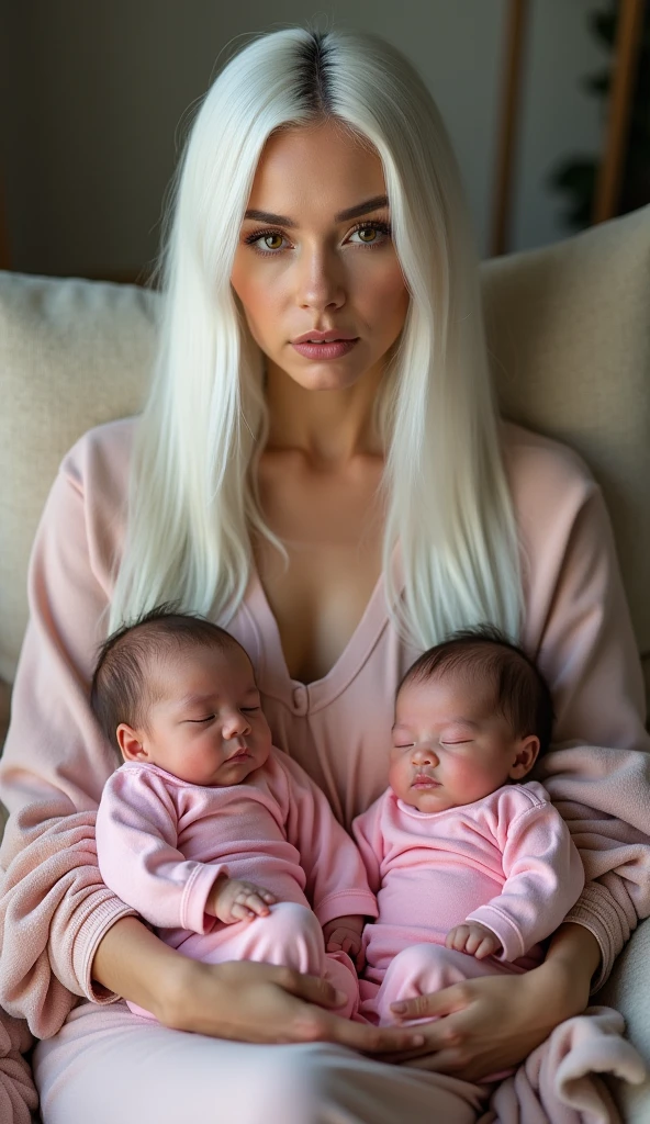 Big white bimbo and a little black newborn baby... 