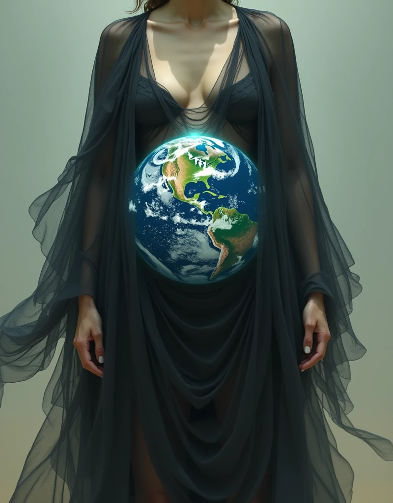 A vampire woman with a mouth , she has a deadly and beautiful look, wears a low-cut top that in front of her large breasts shows almost all of her chest, in her bloody hand she is holding the planet earth in ruins, where darkness reigns, She wears a tiara made of skeletons and has beautiful dark hair., your pants are wide and black, she is in a cave with rotting corpses 
