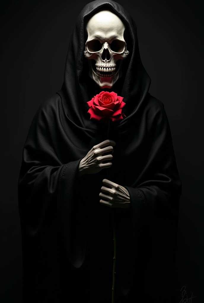 Arafed man in a white robe holding a red flower, inspirado por Nicola Samori, Splashed viscera, Figura encapuchada surrealista, Eric Lacombe, In His Last Breath, por Nicola Samori, arca album cover, alternate album cover, inspirado por Beksinski, promo art, guillem h. Pongiluppi, Arte digital 4K inquietante --auto