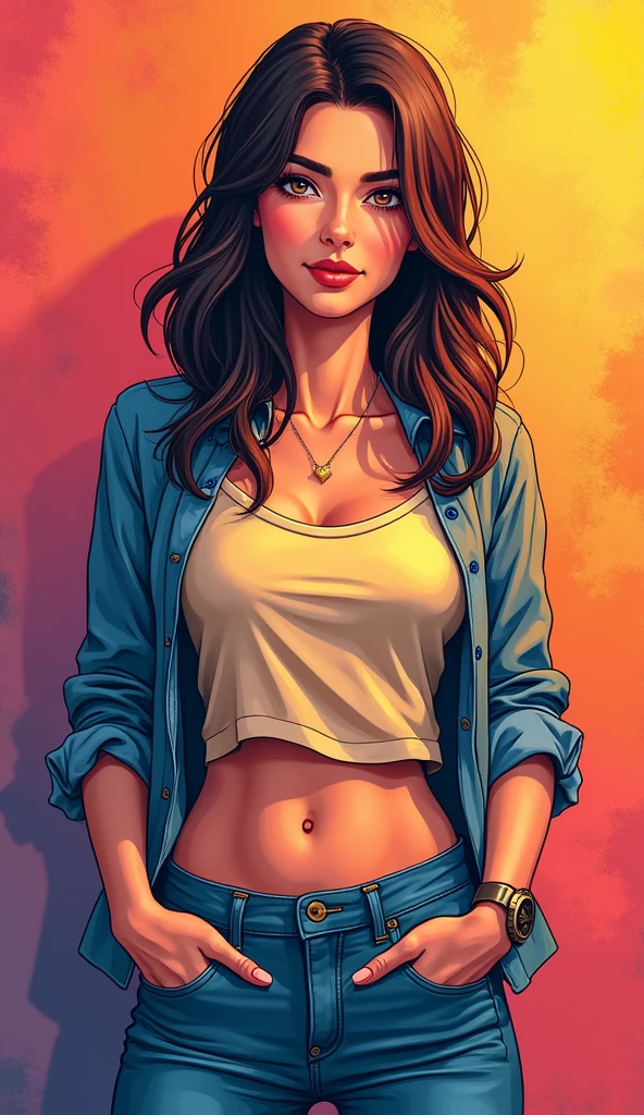 one tiny delicate girl, stand up, happy, sexy, long hair covers her breasts, maquiagem, covering her breasts, Lips are soft or colored, coily hair, white loose t-shirt, loose shirt, 70's sunglasses, high socks feet, shorts, jeans,high-waisted shorts,  fundo simples, sexy, vintage 90's fashion, stand up,  70's, 70's dress, perfect hands, good anatomy, postura ereta, provocante, smille facial expression, simple lighting and texture, white background, 