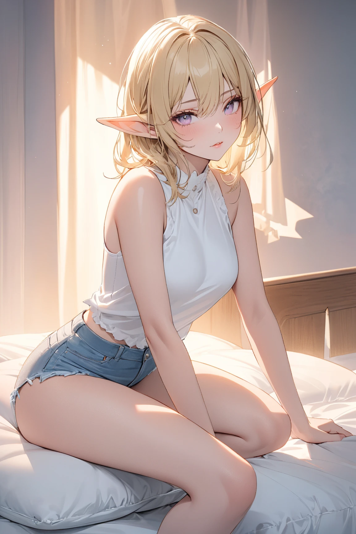 realisitic、top-quality、Ruby Hoshino (Rumi Hoshino), 1 girl、sixteen years old、Colorful Hair Color、piercings、embarassed face、Fancy underwear、beautiful elfee、sexypose、Hotel、Particles of light、profetional lighting