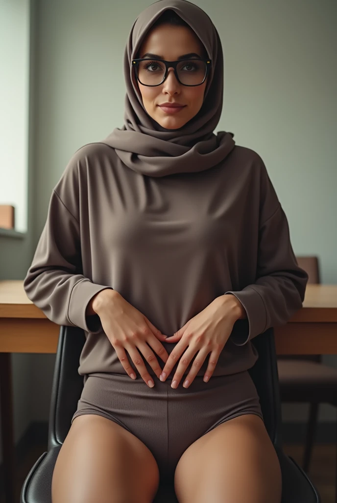 Innocent Muslim woman with hourglass shaped body and small buttocks wearing a hijab and underwear posing for her husband.