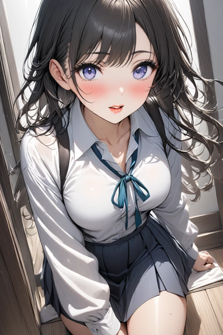 Very detailed、(8k, RAW Photos, highest quality, masterpiece:1.2), (Very detailed 8k wallpaper),shape、Professional Lighting,Sharp focus, Written boundary depth、
Browsing Caution、Clear Eyes、Perfect Anatomy、With a girl、12 years old、High Ponytail、、、(blush:1.3), 、 School,,White collar shirt、bow tie 、Micro Mini Skirt,、imminent kiss,Plump thighs、Lying on your back、Leg spread、(White panties:1.2)