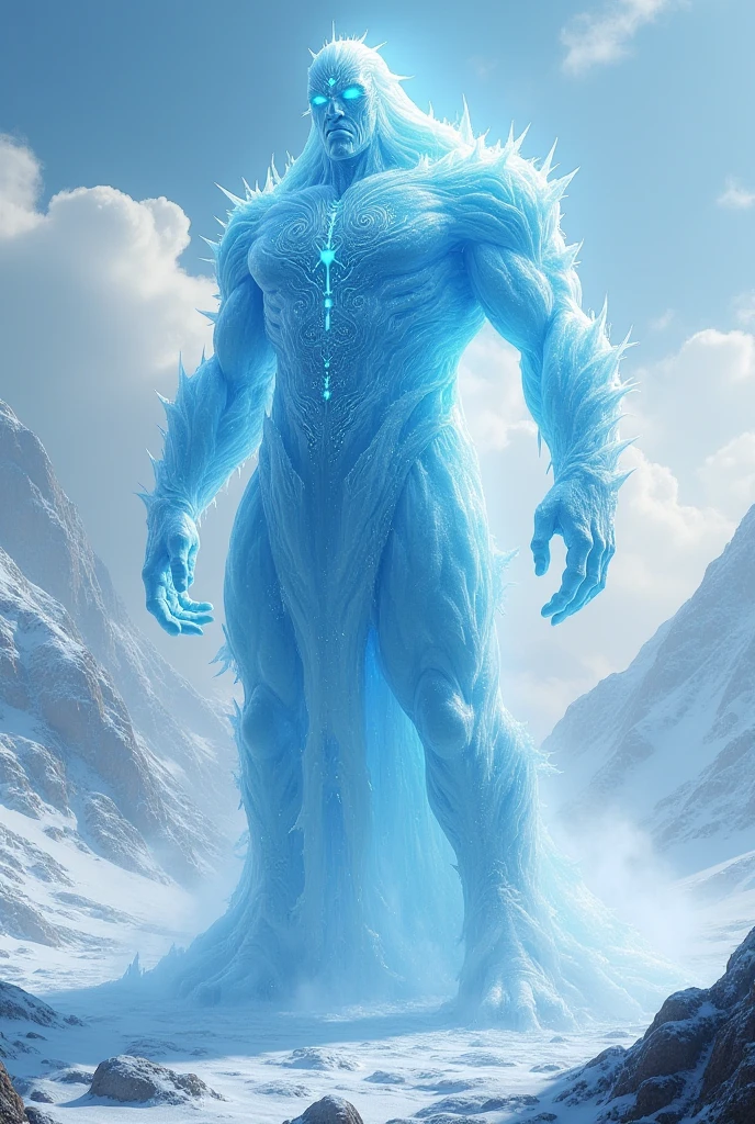 La rencontre avec l'esprit du mont : Un esprit ancien, gardien du Pic des Éternels, apparaissant sous la forme d'un géant fait de pierre et de glace. Il se tient devant les Gardiens, imposant et majestueux, prêt à les soumettre à une épreuve.