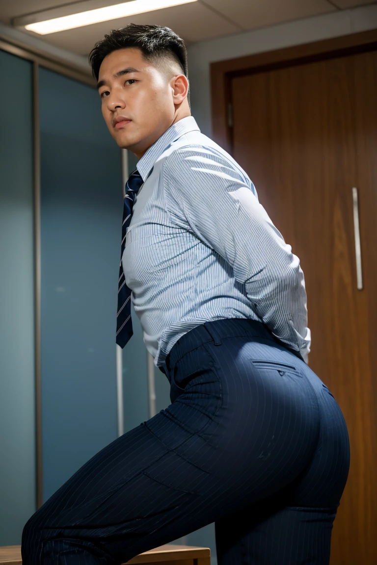 sexy asian bodybuilder showing hes butt hole opening hes ass with both hands, big ass, red thong, bis muscles, beard, big bulte, gay, glases, goatee