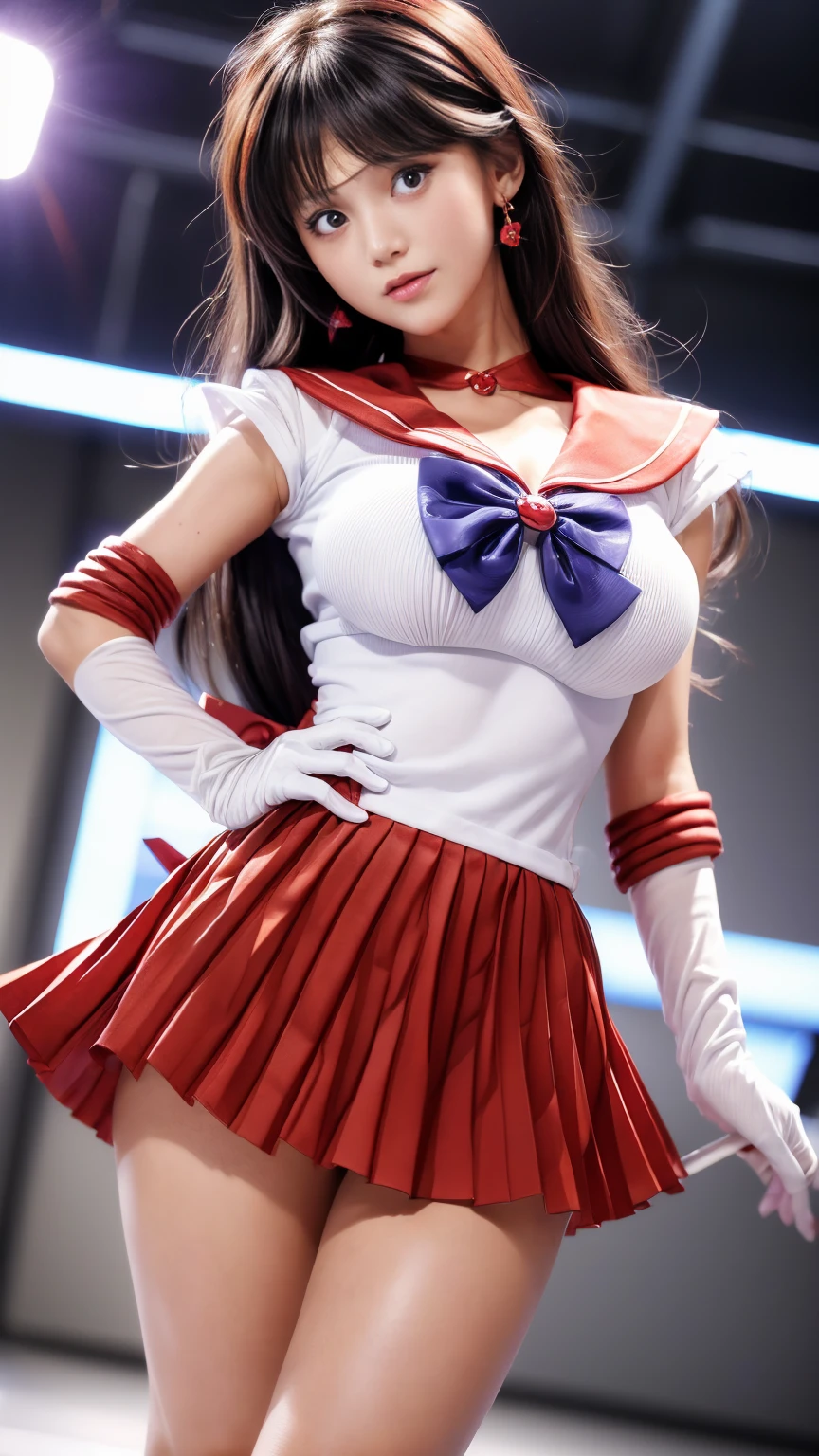 masterpiece,best quality,highres,sama1,(back shot,ass,butt up,back view,ass,butt up,from very below,ceiling:1.2),upskirt:1.3,looking back:1.2,tiara,(sailor senshi uniform:1.4),white gloves,red sailor collar,red skirt,star choker,elbow gloves,pleated skirt,bare legs,purple bow,(frown,shame,anger,furrowed brow,opened eyes,glaring,crying,open mouth,screaming:1.2),leg up,arms up,shibari,bdsm,bound wrists together,panties,cameltoe, erotic,Standing width apart,show white-high-cut-panty from micro-miniskirt,panties focus,pectoral cleavage,gipple,standing,reverse_x-ray,anput \(nsfwolf\),indoor,