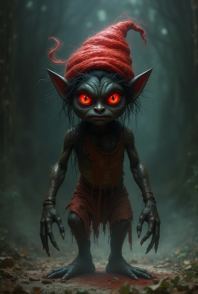 Black Saci Pererê with red hat and without a leg. scary image