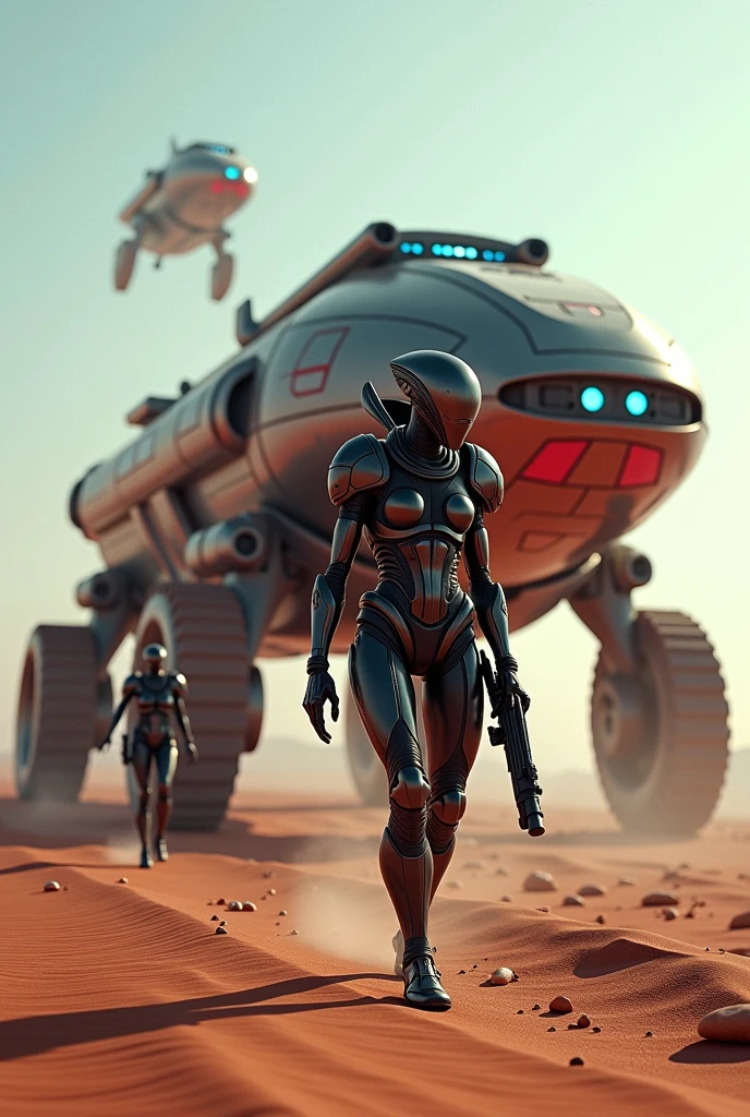 Future large-scale lunar base。Gynoids walking on the surface of the earth。