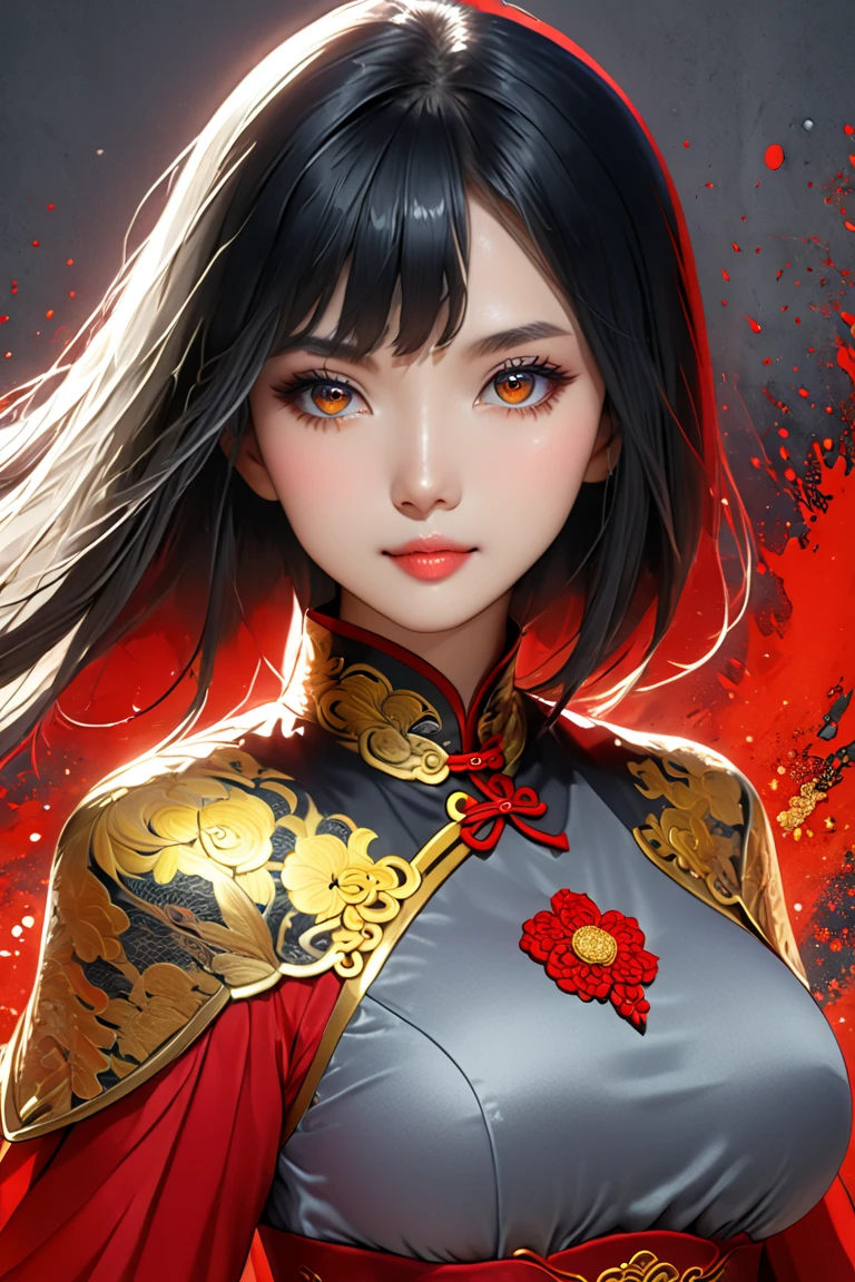 extremely beautiful red riding hood, subtle makeup, golden hour, photorealistic, high contrast, 8k HD, detailed, hyper-detailed, realistic skin texture, covered with red hood, big breast, best quality, ultra high res, raw photo, dramatic lighting, unreal engine, diffuse glow, intricate red hood, outdoor, realistic detailed dark forest, holding light saber