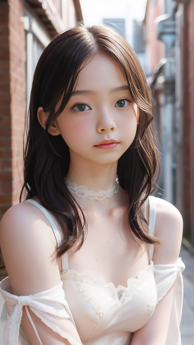 (masterpiece, highest quality:1.4), award-winning portraits, 8K, 85mm, alone, beautiful face, delicate girl, violaces, gardenia, grace, Sophisticated, cute, teen, looking at the viewer, 15 years old, Raw photo, disorganized, HDR, sharp focus, background bokeh、(((flat 、thin and delicate body、A childish atmosphere、basement)))、Her shiny semi-long hair is tied up、swaying hair、Mole on the left cheek、large, round, dark blue eyes、full body、random pose、Junior idol、Nogizaka Idol、mole under eye、sexy、naked