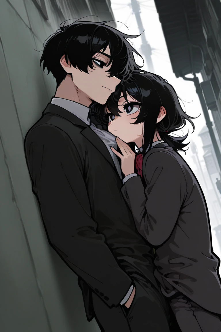 The woman smiles and leans her head on the man’s shoulder. She has a speech bubble that says: “I was moved by his passion, and also fell in love with him.”
