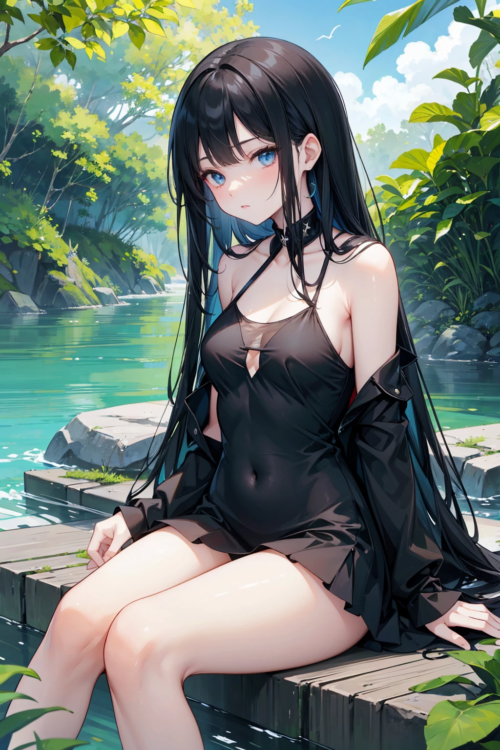 (absurdres, best high quality image, very detailed character and image, carefully detailed textures and pixels, carefully detailed character and image, very detailes features and textures)
{{1character: 20 years old japanese girl priestess}, (Black long straight hair, fair skin, asian shaped grey eyes, beauty, beautiful face, beautiful features, big breasts, voluptous body, beautiful legs), (japanese school swimsuit), (sweet cheeeful smile, nice sweetest girl), (walking at a little bridge over a lake)}}
