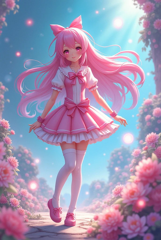 beautiful white girl, anime girl, wearing thigh high, big ass, pinky, cute, kawaii
