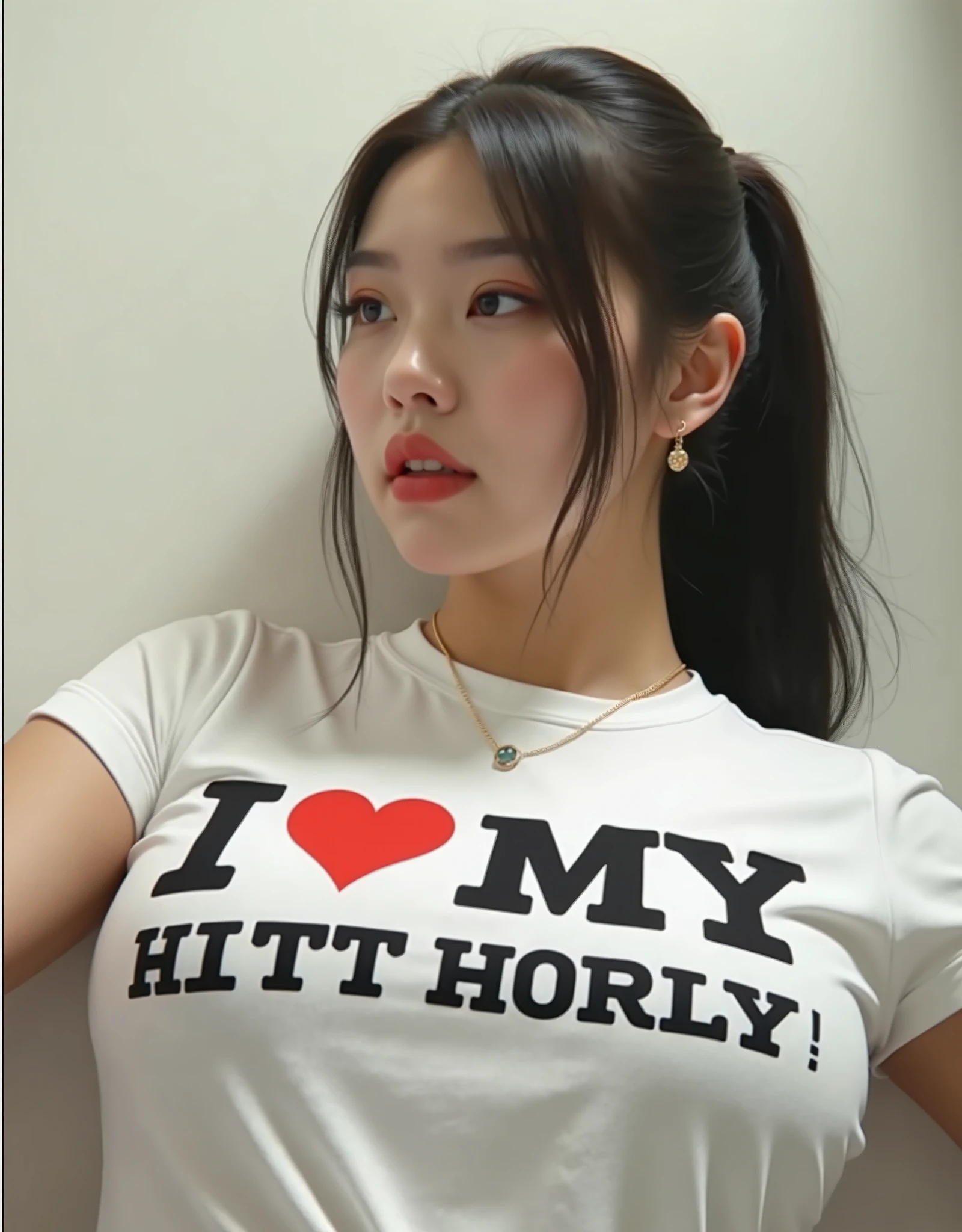 ((Midnight, Best quality, 8k, Masterpiece :1.3)), Whole body, Long legs, Sharp focus :1.2, A pretty woman with perfect figure :1.4, Slender abs :1.1, ((Dark brown hair, Big breasts :1.2)), (White tight tshirt, Jean bib, Standing:1.2), ((Night city view, Rooftop:1.3)), Highly detailed face and skin texture, Detailed eyes, Double eyelid, ???????
