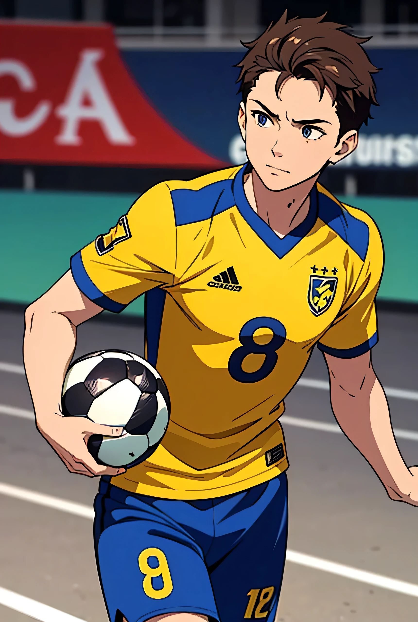 A soccer player with normal clothes, but he has to have a difference in appearance., player something that says he's not just anyone , He has to wear the number 8 jersey