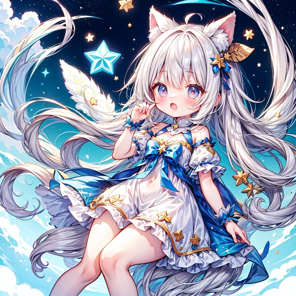 Milky long-haired milk，White clothes，Huhu is a very cute face，This is a cute sweet girl