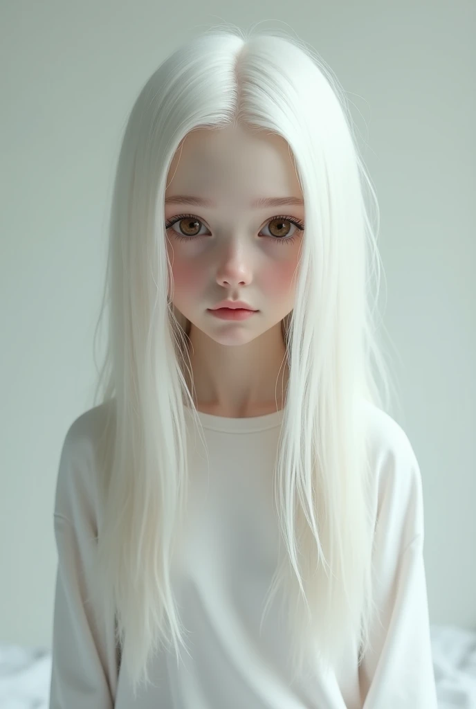 girl in white, BREAK, 1girl, detailed face, sorrowful and calm expression, very long white hair, white oversized shirt, albino, tyndall effect, dramatic light, fine art portrait, glowing dust, very dry hair, (masterpiece, realistic:1.3), looking away, (half closed eyes:0.6),