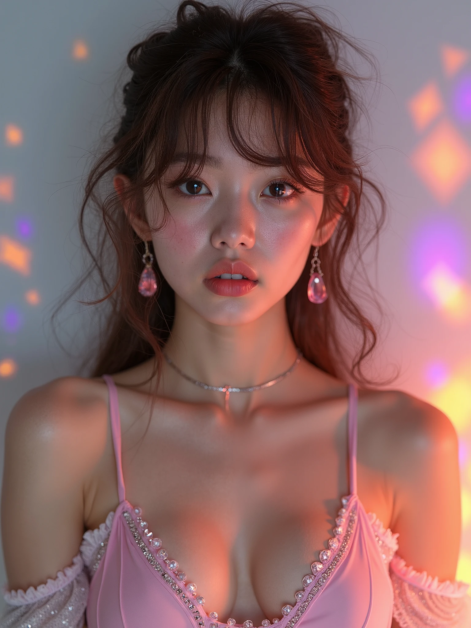 (masterpiece,Highest quality:1.4),(8k,RAW Photos,Photorealistic:1.4),Ultra-high resolution, ,(Glowing Skin:1.4),Detailed肌,Detailed顔,Detailed目,(Beautiful and shining eyes:1.2),Symmetrical eyes,Detailed耳,One person,Natural Makeup,(((Idol))),,Detailed背景,Vivid background,Beautiful and shiny hair,,((Average teenage breasts)),,(Detailed Sexy Costume,stripper,Sexy Neon,theater,whole body),,((Sharp Face)),Natural light,,(Very detailed ,,online shopping,LUMINE® Market,),Cleavage,,Professional,(Detailed,Location was great.),