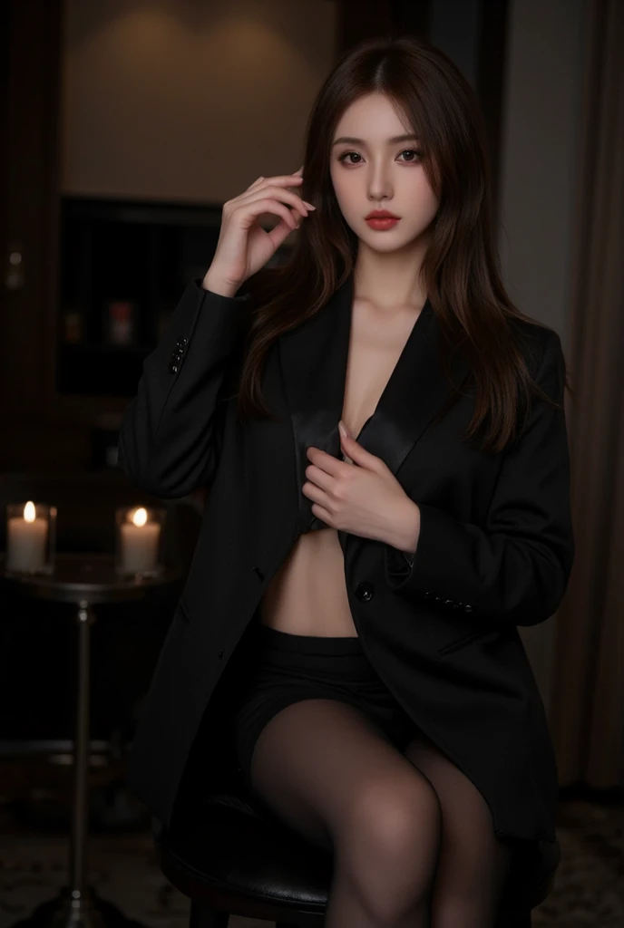 Ultra-realistic 8K CG，Flawless face，flawless perfection，Ren，tmasterpiece，professionalartwork，famousartwork，face perfect，Beautiful face，Beautiful eyes，（（Perfect female body）），little breast，独奏，，（Be red in the face：0.5） ,seductiveexpression,extremely detailed eye,Beautiful and detailed background,depth of fields,realisticlying:1.3,(ambient lights:1.3),(cinematic compositions:1.3),(neonlight:0.1),(hdr:0.1),emphasis lighting,a narrow waist，with an open crotch，Hands on your knees，Spread your legs apart