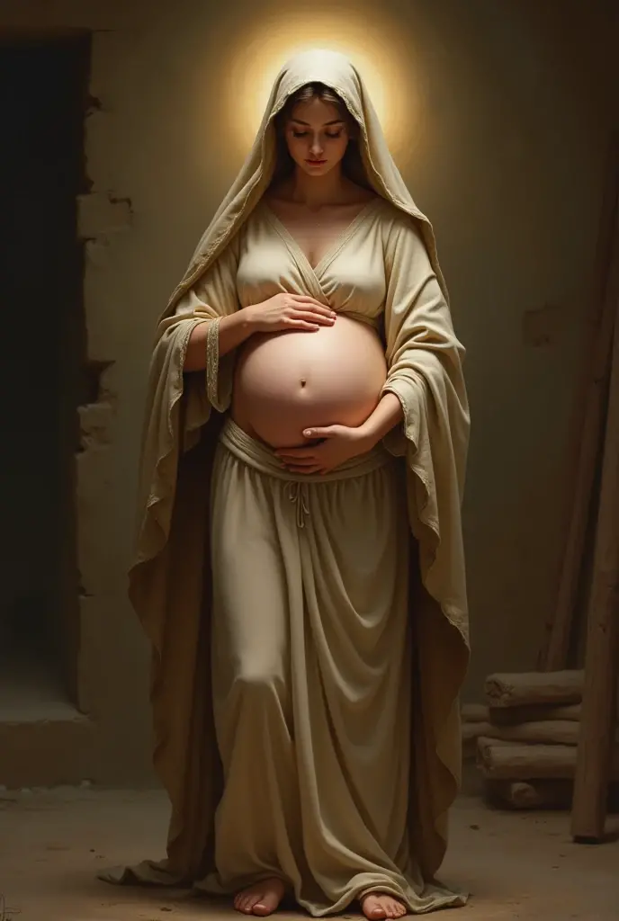 make an image of the pregnant virgin mary with a long dress Take a print of the following image and it is best to generate colorful, high-contrast, high-resolution images.