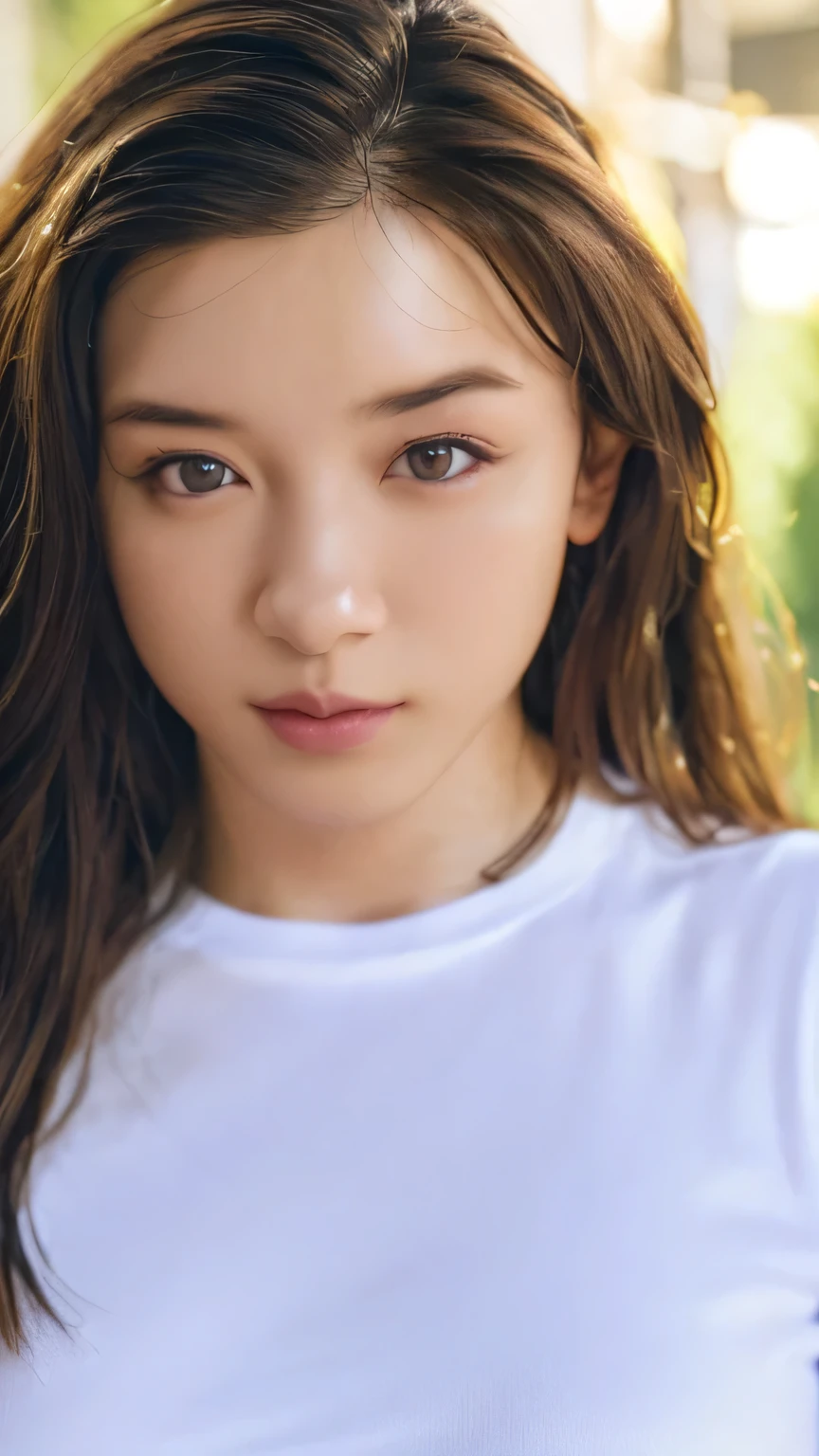  1 Girl,  medium boobs, Starry Eyes, (8k,  RAW Photos, High sensitivity,  best quality, masterpiece, ultra  high definition ,  Realism: 1.25), , ( Very detailed CG Unity 8K wallpaper ,  best quality,  high definition : 1.2), (ultra_  Details, 超 high definition : 1.2),  perfect lighting,  personal , ( 1 Girl: 1.4), ( cute girl: 1.2),  Unreal Engine ,  side lights, Gray Hair,  purple eyes,  perfect face,  Detailed face,  perfect body,   beautiful eyes ,  Facial beauty, (Light Skin: 1.4), Idol, (whole body), See-through t-shirt, transparent,