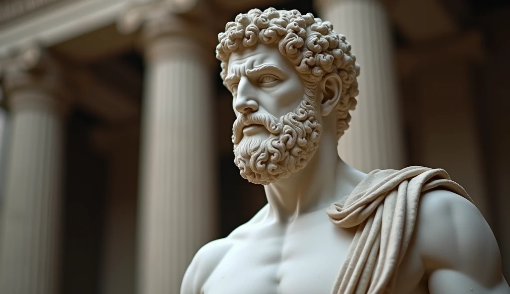 a selfie of aristotle, in a human body, in a place with statues