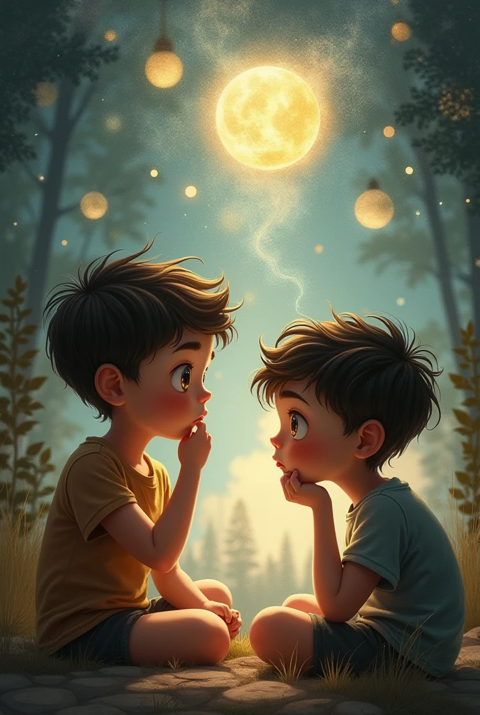 Give me an image of two boys interacting and thinking at the same time