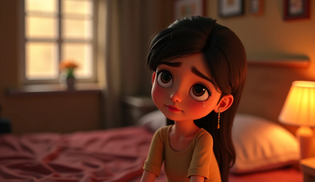 Indian girl sitting in bed with short dress
