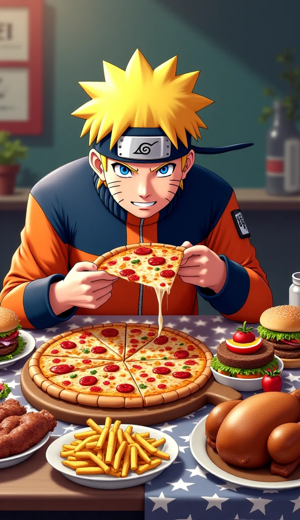 Naruto eating pizza