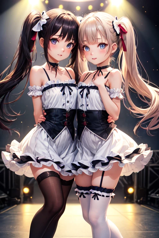 masterpiece、so beautiful、Clear contours、Beautiful girls wearing cute frilly dresses are dancing and making cute poses.
