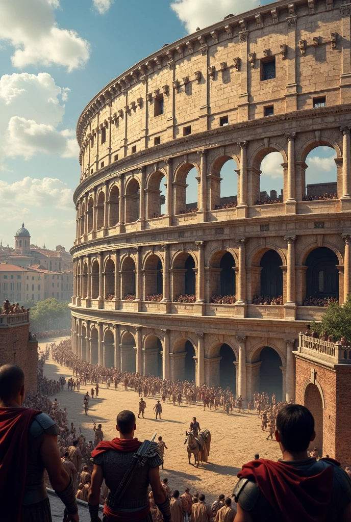 Roman colosseum filled with crowd., chaos, attack, murder, 32k uhd, best quality, masterpiece, super detail, high details, medieval times, crowded cheering, gladiator