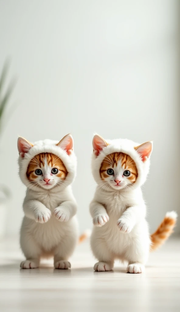 cute kitty standing on 2 legs
kittens2one-third smaller
background room white cat costume
realistically