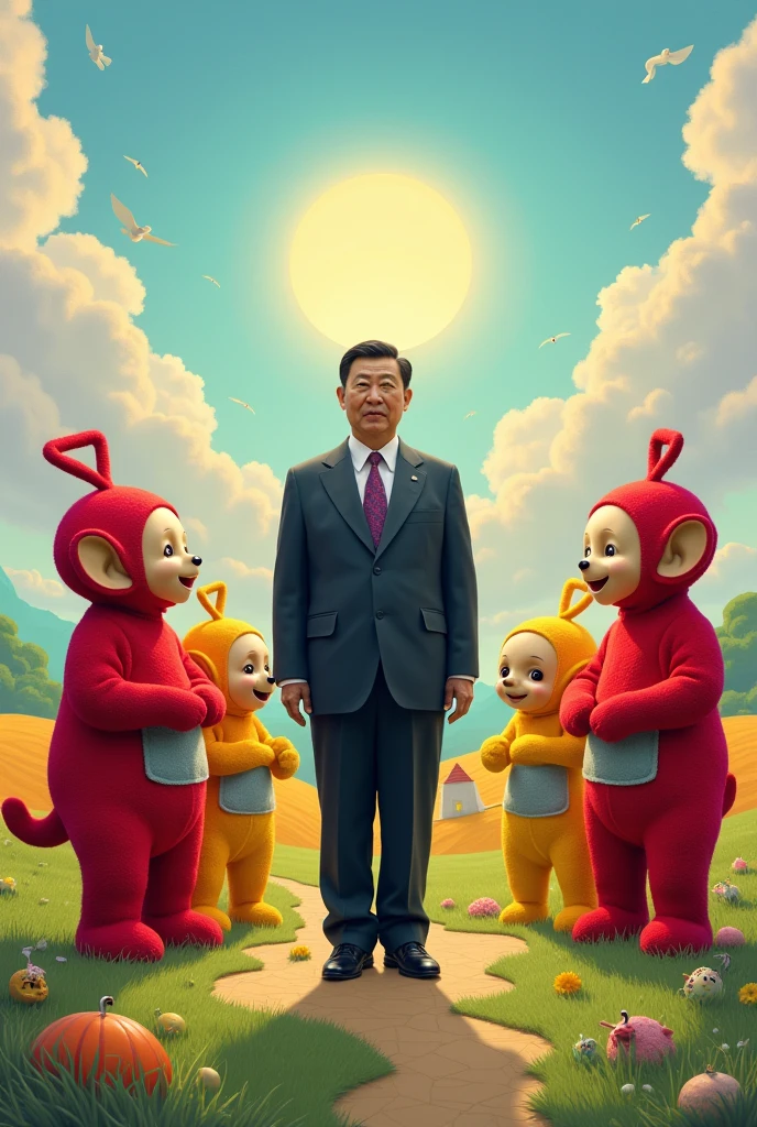 single one chairman ??????????? general secretary, BREAK. surrounded by many Winnie the Pooh bears, ccp china flag