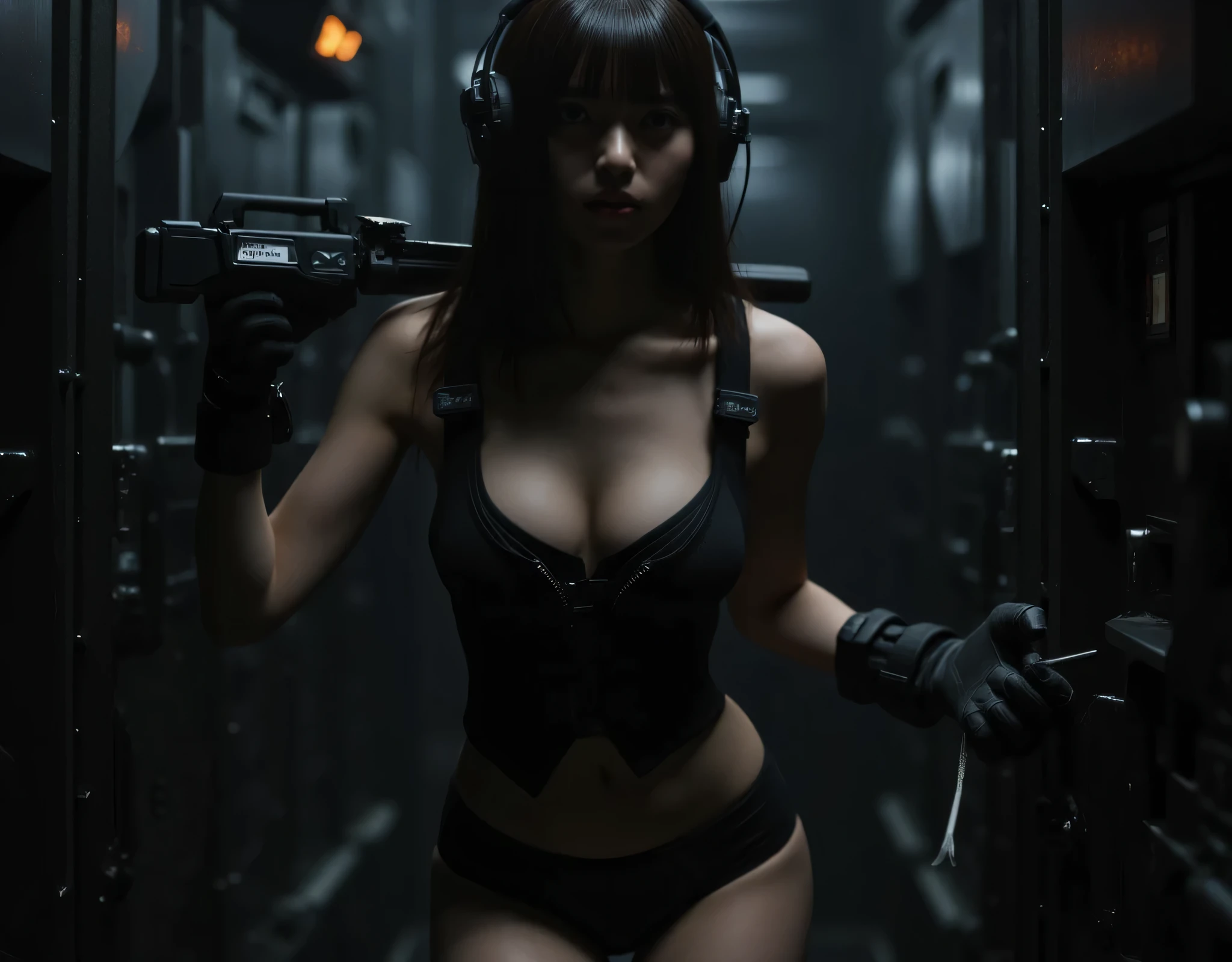 ((calidad superior)), ((obra maestra)), ((realista)), (Los detalles), (fotorrealista:1.5), puppet, marioneta de nadera humanoides tendidos en un piso de concreto, Science-Fiction, HDR, Trazado de rayos, NVIDIA RTX, Los ultra-Highres, Irreal 5, Sub-Surface Scatterring, PBR texturizado, Post-procesamiento, Anisotropic filtering, Profundidad de campos, maximum sharpness and sharpness, Regla de los tercios、8K RAW、(Luminescent Particles:1.4)、(super-detailed CG、Unidad 8k Fondos de pantalla、lighting like a movie、destello de lente、foco nítido. Girl with lingerie, Robotic Parts, Cannons, Armas, pistola, Arte cyberpunk、arquitectura cyberpunk