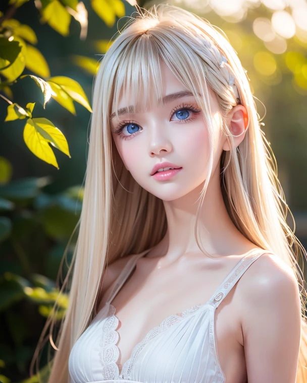 (8K、RAW Photos、Photorealsitic:1.25)、(lipgloss、Eye lashes、Shiny face、shinny skin、a blond、best qualtiy、超A high resolution、depth of fields、chromatic abberation、Caustics、Wide range of lighting、Natural Shading) The viewer looks calm and goddess-like with a sense of happiness、