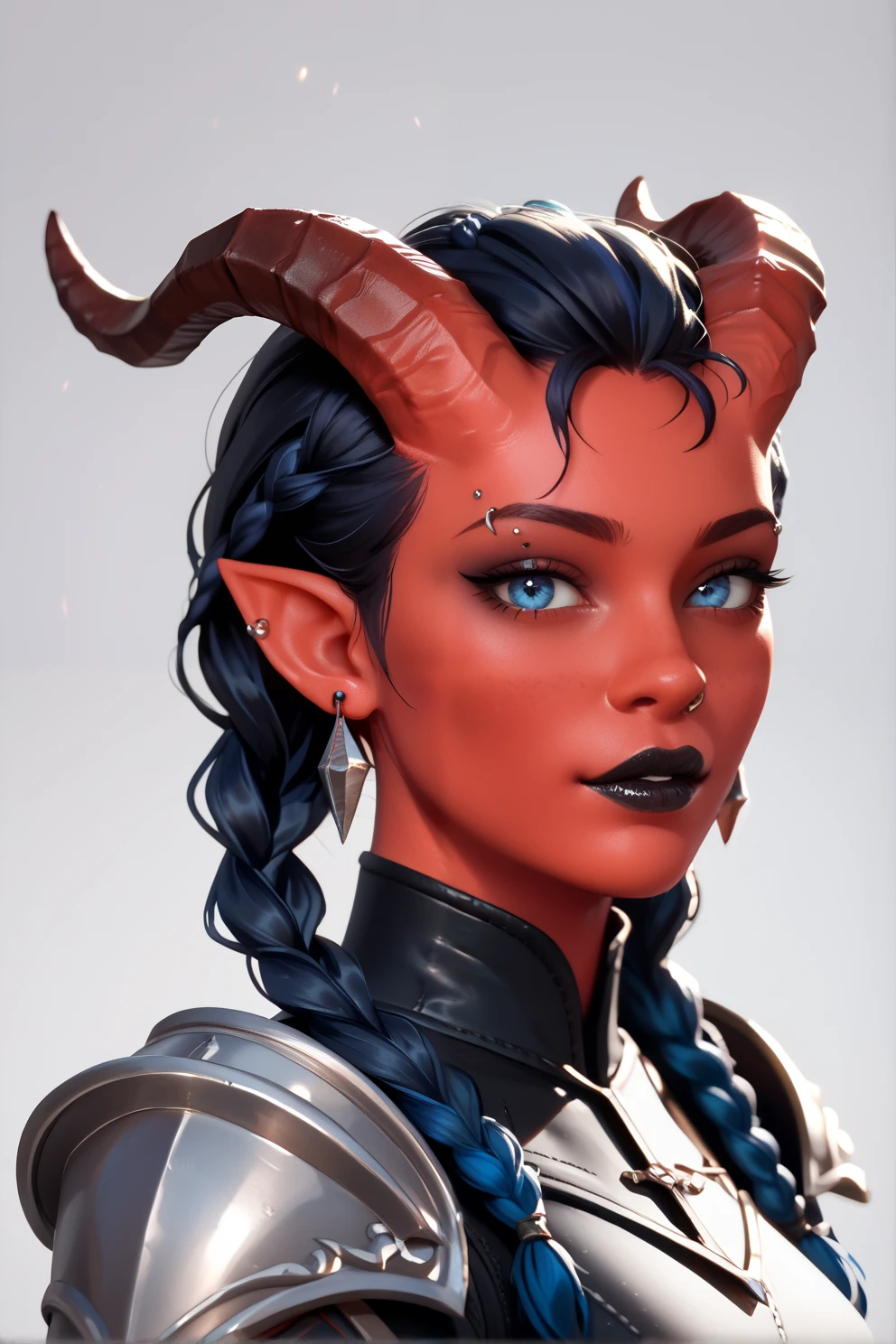 score_9, score_8_up, score_7_up, score_6_up
score_9, score_8_up, score_7_up, score_6_up
Tiefling, Red skin, twisting horns. Jacket over armor
BGKarlach, 1girl, demon horns, black hair, red skin, looking at viewer, simple background, portraitA young adult woman , blue skin, white Demon's Eyes, black hair with small braids , fringe, nose and eyebrow piercing, silver earrings , black horns , Black Lipstick, black eyeliner, She wears tight black clothes, perfect body, Her hand has flames of fire , black nails, she is in a dark cave . tiefling, Baldur's Gate 3
AJinx, 1girl, blue hair, twin braids, blue eyes, long hair, looking at viewer, portrait