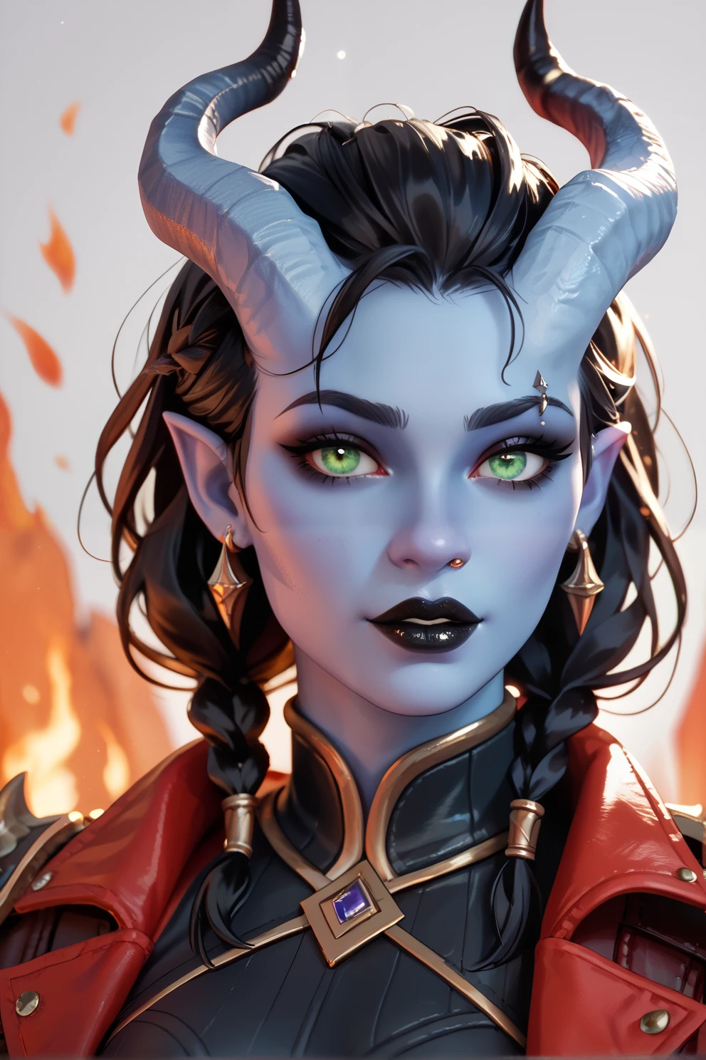 score_9, score_8_up, score_7_up, score_6_up
score_9, score_8_up, score_7_up, score_6_up
Tiefling, Red skin, twisting horns. Jacket over armor
BGKarlach, 1girl, demon horns, black hair, red skin, looking at viewer, simple background, portraitA young adult woman , blue skin, white Demon's Eyes, black hair with small braids , fringe, nose and eyebrow piercing, silver earrings , black horns , Black Lipstick, black eyeliner, She wears tight black clothes, perfect body, Her hand has flames of fire , black nails, she is in a dark cave . tiefling, Baldur's Gate 3
HFWAloy, 1girl, orange hair, long hair, green eyes, looking at viewer, portrait