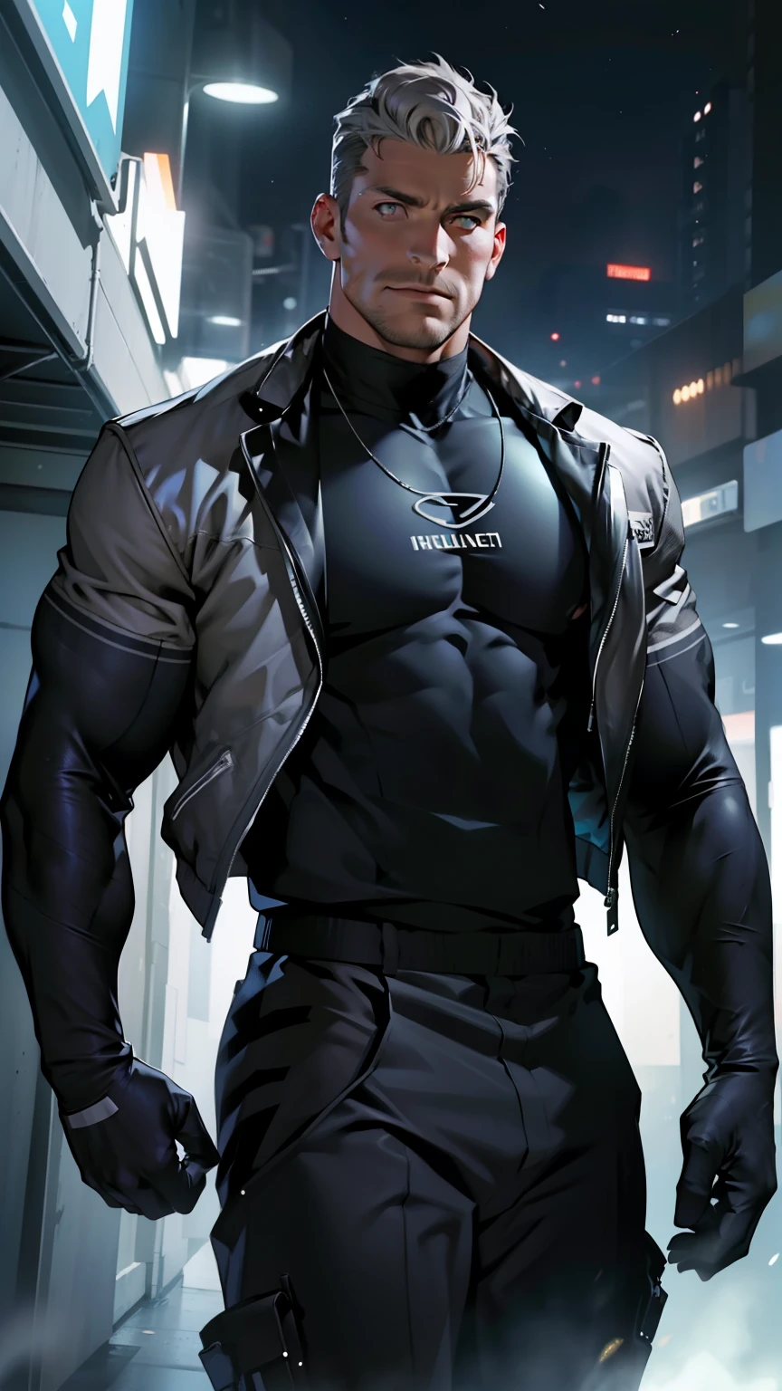 ( full length) white uniform original photo, awarded , A wild muscular man, (30-year-old man :1.3), 1 boy , One, metallic suit ), (gloves) , spikes, neon stripes, gray hair, shaved whiskey, (Big influence), muscular, ( very big realistic bulge), beauty , bristle, short beard, ( detailed face :1.3), ( beautiful eyes:1.2), full length , ambient lighting , ( high-quality , high resolution , photorealistic), cinematic lighting , masterpiece, RAW Photo, complicated details , HDR, depth of field , with space , wonderful place, energy threads around the body