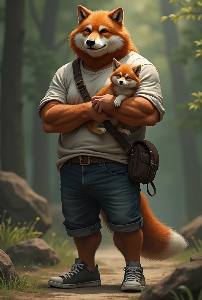 A real man with a dog which looks likes a apple