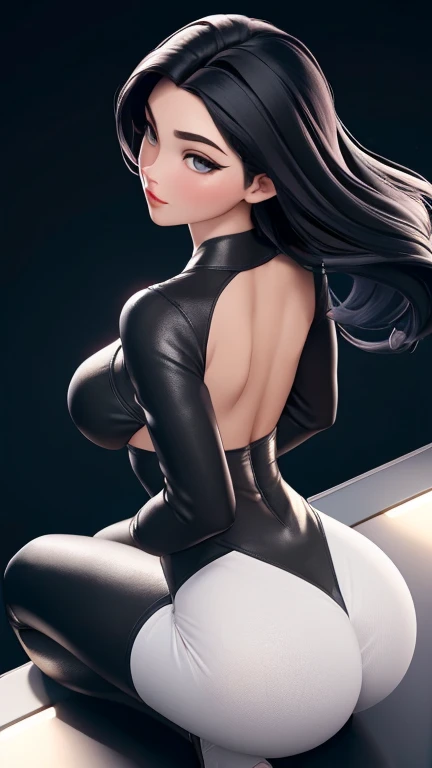 woman, black hair, blue eyes, sexy, topless, breasts, red dress, magic, floating