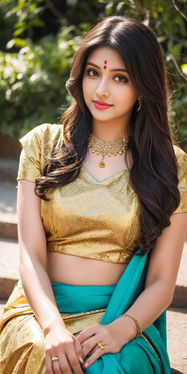 (best quality,4k,8k,highres,masterpiece:1.2),ultra-detailed,(realistic,photorealistic,photo-realistic:1.37) 4K, UHD, masterpeice, 1 girl, good face, detailed eyes, detailed lips, very long hair, straight hair, very long hair, beautiful hair, hair ornaments, hairband, gradient hair, ((red lehenga)), ((bridal lehenga)), ((decorated blouse)), sardine, ((jwellery on lehenga)), ornaments, necklace, earring, high lighting, ((bare stomach)), wedding stage, fujicolor, depth of field, ray tracing, ultra realistic detail,